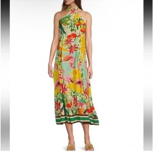 NWT Antonio Melani Alanna Tropical Linen Blend Halter A-Line Dress